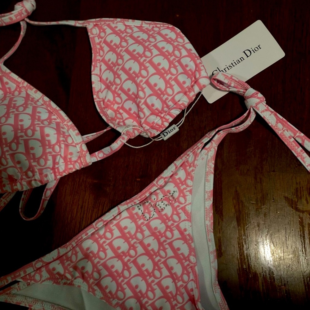Pink and white bikini